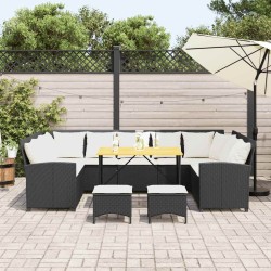 Salon de jardin 4 pcs avec coussins noir résine tressée 640286640286