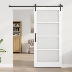 Porte coulissante Blanc 93 x 202 cm Bois de pin massif et verre 640293640293