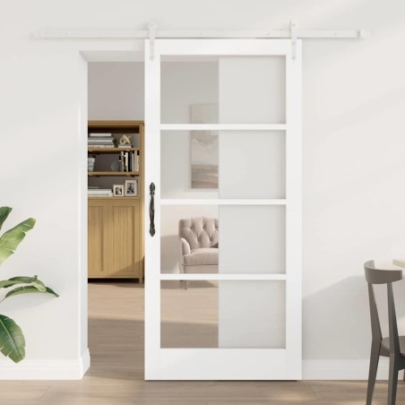 Porte coulissante Blanc 93 x 202 cm Bois de pin massif et verre 640316640316