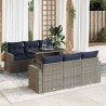 Salon de jardin avec coussins 7 pcs gris résine tressée acacia 640337640337