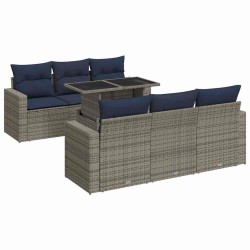 Salon de jardin avec coussins 7 pcs gris résine tressée acacia 640337640337