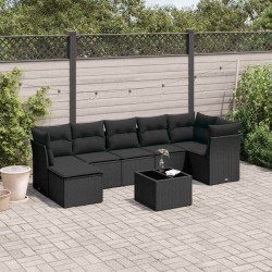 Salon de jardin 8 pcs avec coussins noir résine tressée 640342640342