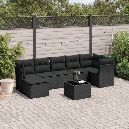 Salon de jardin 8 pcs avec coussins noir résine tressée 640342640342