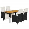 Ensemble à manger de jardin coussins 5pcs Noir Résine tressée 640344640344