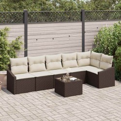 Ensemble de canapé de jardin 7 pcs Marron et Crème polyrotin 640345640345