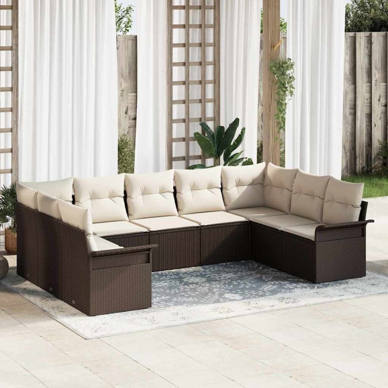 Ensemble de canapé de jardin avec coussin Marron polyrotin 640352640352