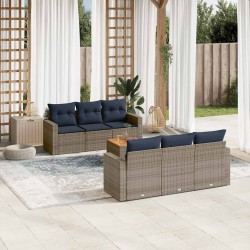 Salon de jardin 7 pcs avec coussins gris résine tressée 640357640357