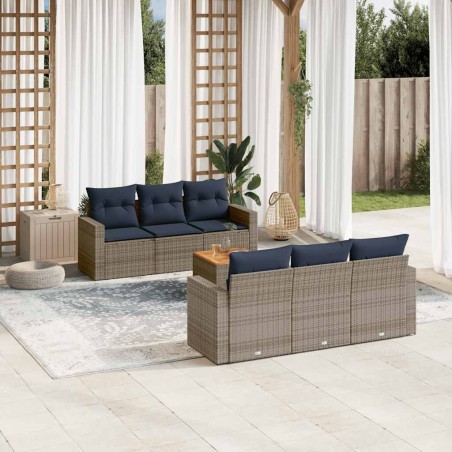 Salon de jardin 7 pcs avec coussins gris résine tressée 640357640357