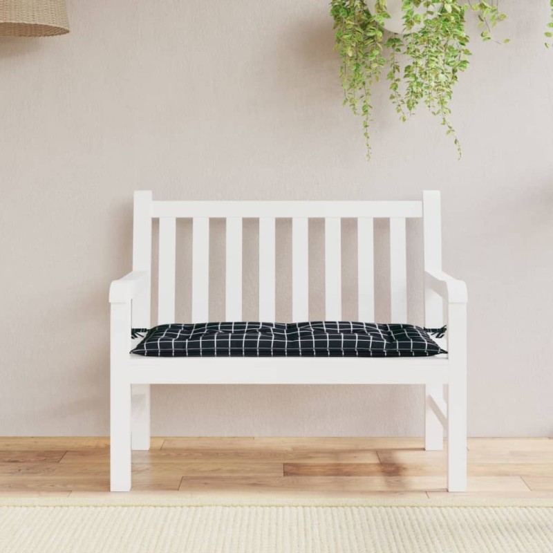 Coussin de banc de jardin carreaux noir 110x50x7 cm tissu 640370640370