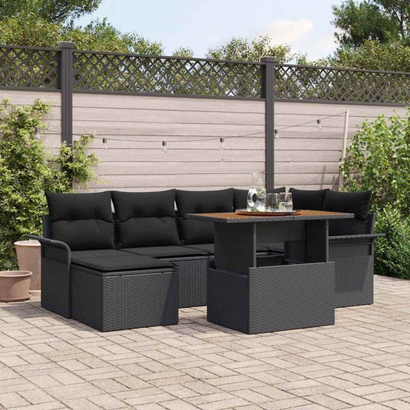 Ensemble de canapé de jardin 7 pcs Noir Poly rotin 640377640377