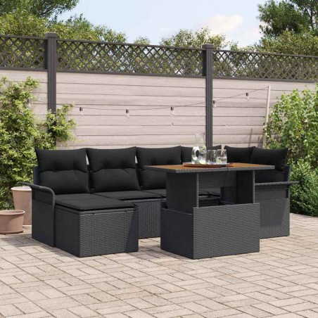 Ensemble de canapé de jardin 7 pcs Noir Poly rotin 640377640377
