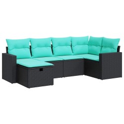 Salon de jardin 6 pcs avec coussins noir résine tressée 640379640379