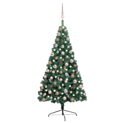 Demi-arbre de Noël artificiel pré-éclairé et boules vert 120 cm 640383640383
