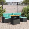 Salon de jardin 6 pcs avec coussins noir résine tressée 640386640386