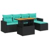 Salon de jardin 6 pcs avec coussins noir résine tressée 640386640386