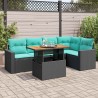 Salon de jardin 6 pcs avec coussins noir résine tressée 640391640391