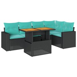 Salon de jardin 6 pcs avec coussins noir résine tressée 640391640391