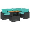 Salon de jardin 6 pcs avec coussins noir résine tressée 640391640391