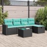 Salon de jardin 6 pcs avec coussins noir résine tressée 640394640394