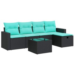 Salon de jardin 6 pcs avec coussins noir résine tressée 640394640394