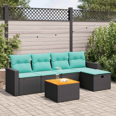 Salon de jardin 6 pcs avec coussins noir résine tressée 640399640399