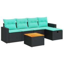 Salon de jardin 6 pcs avec coussins noir résine tressée 640399640399