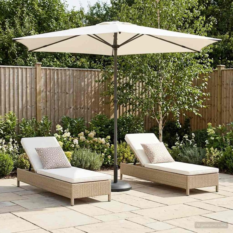 Parasol de jardin 270 x 270 cm Polyester Rectangulaire Crème 640410640410