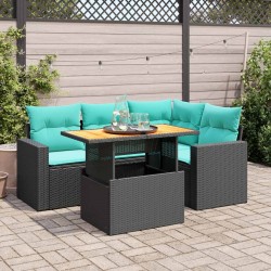 Salon de jardin 5 pcs avec coussins noir résine tressée 640414640414