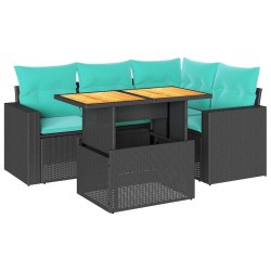 Salon de jardin 5 pcs avec coussins noir résine tressée 640414640414