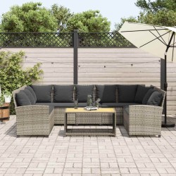 Canapé de jardin et coussins gris clair résine tressée 640434640434