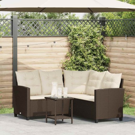 Canapé de jardin en L avec table et coussins marron résine tressée 640480640480