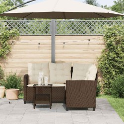 Canapé de jardin en L avec table et coussins marron résine tressée 640480640480