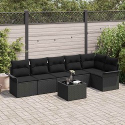 Ensemble de canapé de jardin avec coussin 7 pcs Noir Poly rotin 640484640484