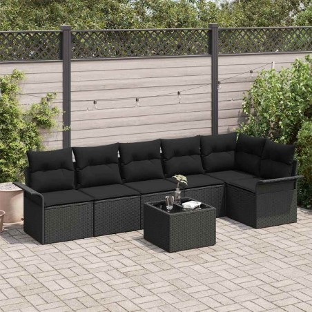 Ensemble de canapé de jardin avec coussin 7 pcs Noir Poly rotin 640484640484