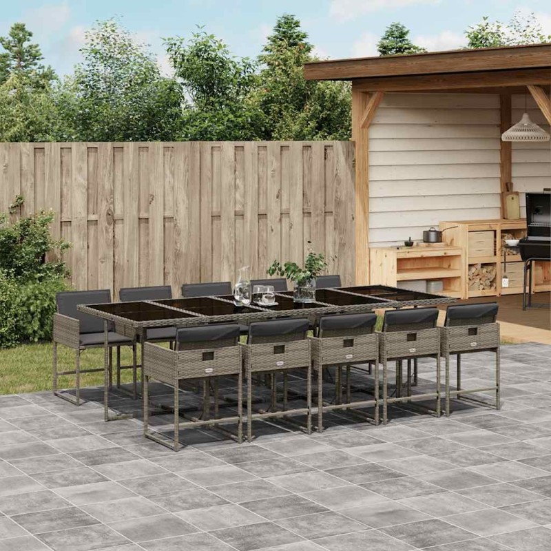 Ensemble à manger de jardin 11pcs avec coussins gris poly rotin 640490640490