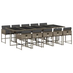 Ensemble à manger de jardin 11pcs avec coussins gris poly rotin 640490640490