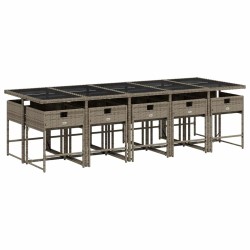 Ensemble à manger de jardin 11pcs avec coussins gris poly rotin 640490640490