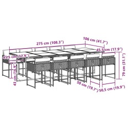 Ensemble à manger de jardin 11pcs avec coussins gris poly rotin 640490640490
