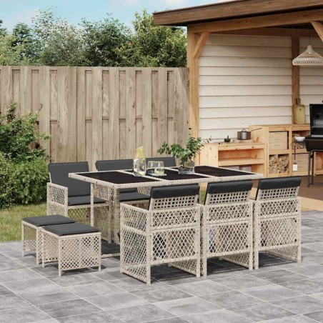 Ensemble à manger de jardin 11pcs avec coussins gris poly rotin 640491640491