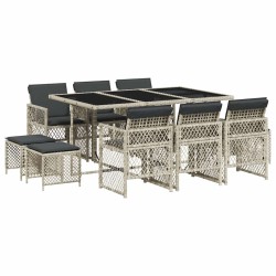 Ensemble à manger de jardin 11pcs avec coussins gris poly rotin 640491640491
