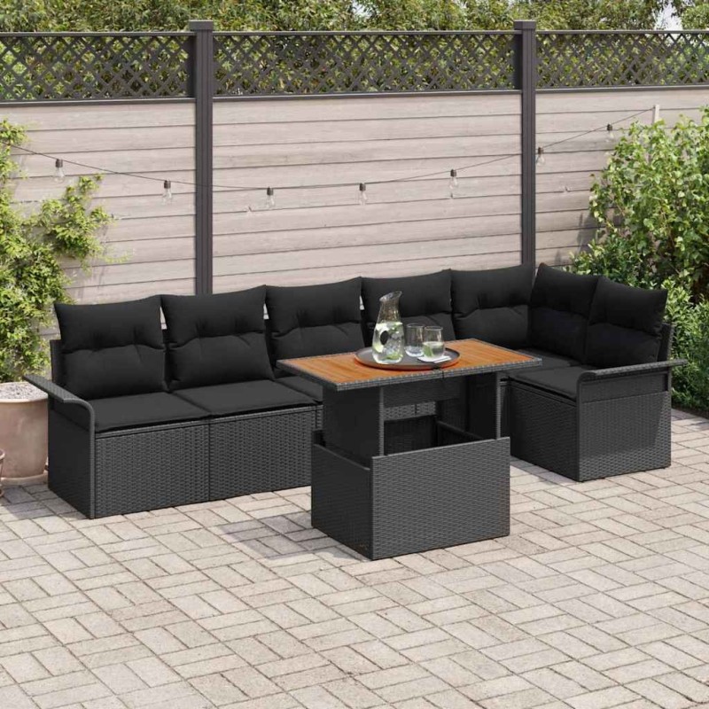 Ensemble de canapé de jardin 7 pcs Noir Poly rotin 640496640496