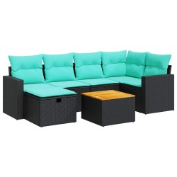 Salon de jardin 7 pcs avec coussins noir résine tressée 640501640501