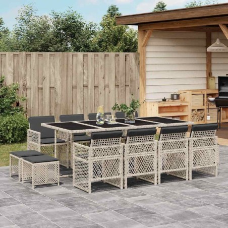 Ensemble à manger de jardin et coussins 13 pcs gris clair rotin 640502640502