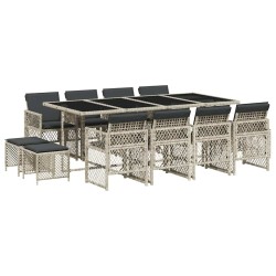 Ensemble à manger de jardin et coussins 13 pcs gris clair rotin 640502640502