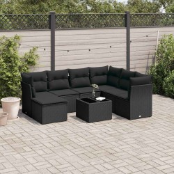 Salon de jardin 8 pcs avec coussins noir résine tressée 640504640504