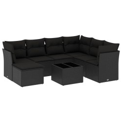 Salon de jardin 8 pcs avec coussins noir résine tressée 640504640504
