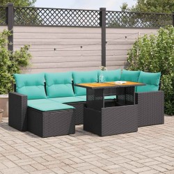 Salon de jardin 7 pcs avec coussins noir résine tressée 640510640510