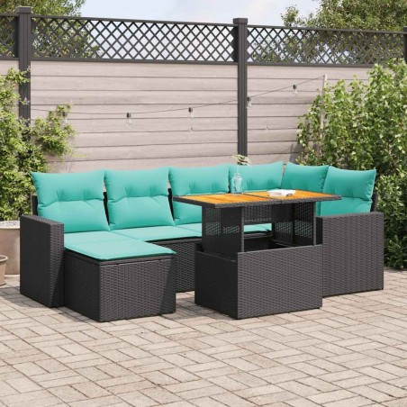 Salon de jardin 7 pcs avec coussins noir résine tressée 640510640510