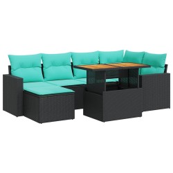 Salon de jardin 7 pcs avec coussins noir résine tressée 640510640510