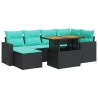 Salon de jardin 7 pcs avec coussins noir résine tressée 640510640510